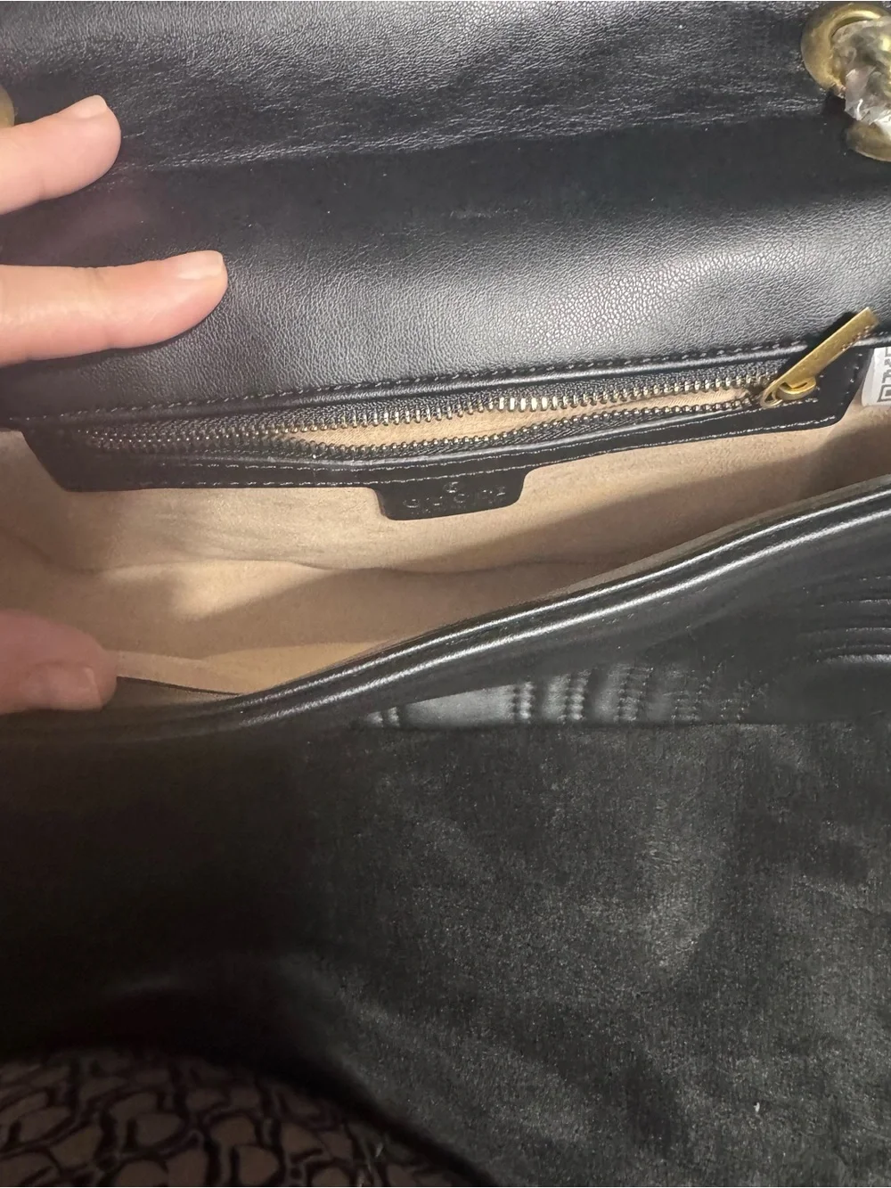 Black Quilted Shoulder Bag with Gold Hardware